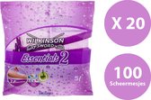 Wilkinson Sword Extra 2 essentials aloe vera - 100 (20 x 5) Wegwerpscheermesjes - voordeelverpakking