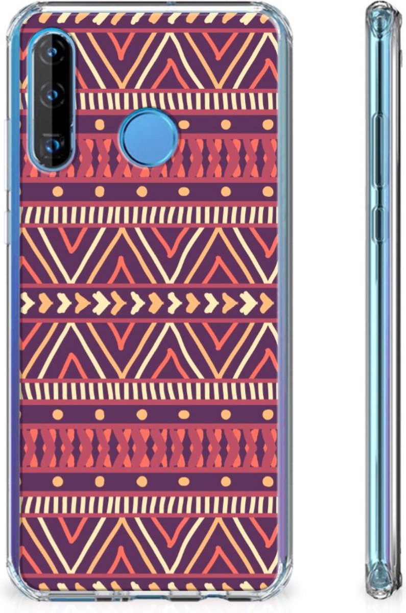 Huawei P30 Lite Doorzichtige Silicone Hoesje Aztec Paars