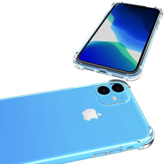 HB Hoesje Geschikt voor Apple iPhone 11 Transparant - Anti Shock Hybrid Back Cover & 2X Glazen Screenprotector - HoesjesBestellen