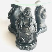 Oliebrander Happy Boeddha's met los glazen schaal 11.5cm Aromabrander aromatherapie