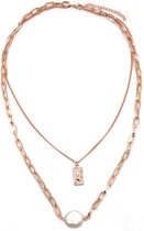 Ketting 2 Lagen - Bedel en Parel - Lengte verstelbaar 37-42 cm - Roségoudkleurig