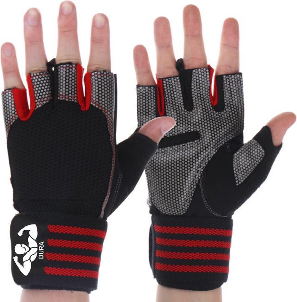 DURA Premium Fitness Gloves - Fitness handschoenen - Gewichthefhandschoenen - Sporthandschoenen - Fit Sport - Rood - L