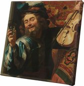 Een vrolijke vioolspeler | Gerard van Honthorst  | Wanddecoratie | 60 CM x 60 CM | Canvas | Foto op canvas | Oude Meesters