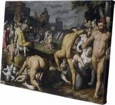 De kindermoord in Bethlehem - Schilderij van Cornelis Cornelisz van Haarlem  | Wanddecoratie | 60 CM x 40 CM | Canvas | Foto op canvas | Oude Meesters