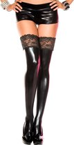 Music Legs Wetlook Kousen Met Kanten Top - Zwart