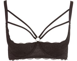 Cottelli Plus Size –  Kanten Riem Top Beha met Licht Gevoerde Open Cups en Stijlvolle Buste Ring – Maat 85E – Zwart
