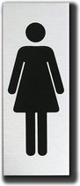 WC Toilet deurbordje Dames - Toilet vrouw - Geborsteld Aluminium - 50 mm x 130 mm x 1 mm - Luxe toiletbordjes.