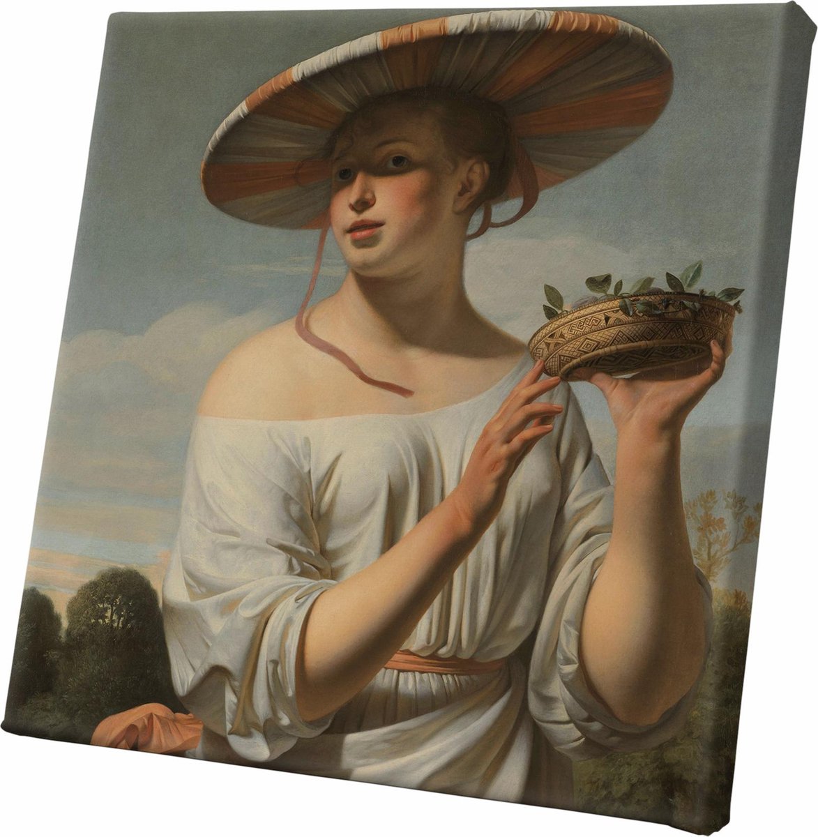 Meisje met een brede hoed | Caesar Boetius van Everdingen | Wanddecoratie | 30 CM x 30 CM | Canvas | Foto op canvas | Oude Meesters