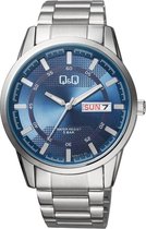 Q&Q heren horloge met blauwe wijzerplaat en dag/datum aanduiding A208J212