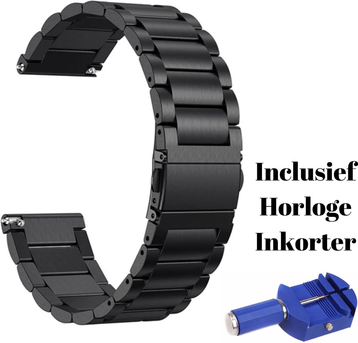 KELERINO. Metalen Schakel Bandje geschikt voor Fitbit Versa 2 (Lite) - Met Inkorter - Zwart