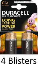 8 Stuks (4 Blisters a 2 st) Duracell Plus Power C batterijen