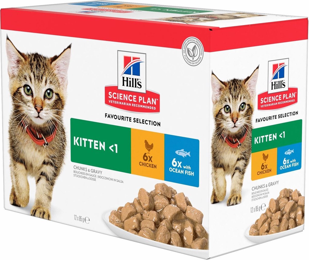 Hill's Science Plan Kitten Healthy Development met Kip Bestel ook natvoer: 12 x 85 g Hill's Kitten - Vis selectie