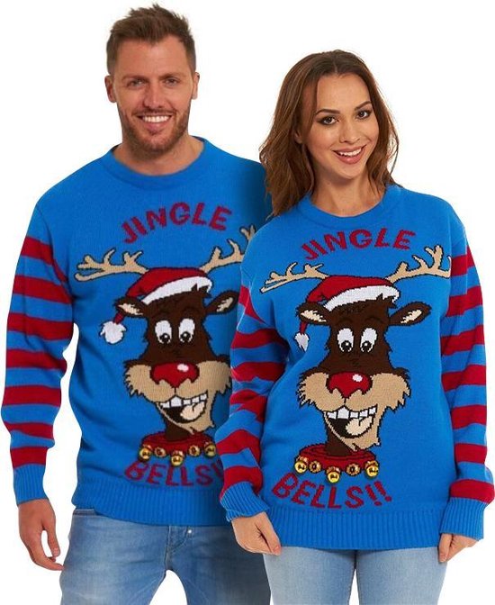 Foute Kersttrui Dames & Heren - Christmas Sweater "Het Jingelende Rendier (met echte bellen!)" - Kerst trui Mannen & Vrouwen Maat L