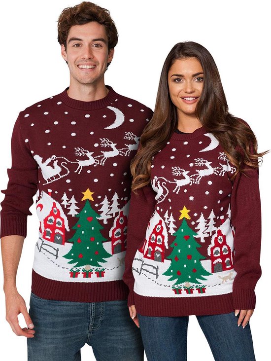 Foute Kersttrui Dames & Heren - Christmas Sweater "Gezellig Kerstlandschap" - Kerst trui Mannen & Vrouwen Maat M