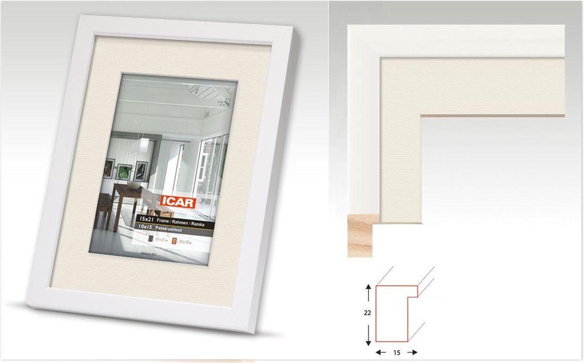 Icar Houten Passe-Partout Fotolijst Wit AGA1 18x24 cm (13x18 cm)