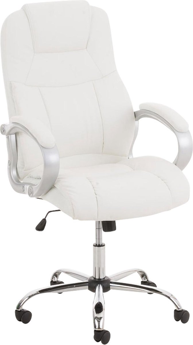 Bureaustoel - Ergonomische bureaustoel - Design - Hoofdkussen - In hoogte verstelbaar - Kunstleer - Wit - 66x70x122 cm