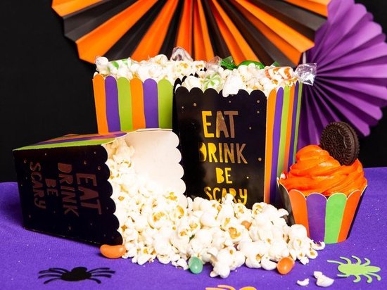 Halloween Popcorn Bakjes - 8,5x8,5x12,5cm 6 stuks - Hocus Pocus Partydeco