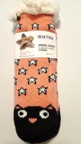 gevoerde sokken Kat Roze/Zwart huissokken met antislip mt 32-35