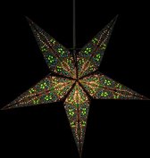 Kerstster papier met verlichting - 60 cm diameter, 24 cm diep - Kerst ster voor binnen - Jaipur Groen - Incl. 3 m. snoer met stekker, schakelaar en E14-fitting - FSC papier -Kerst Raam decoratie - Kerstversiering - Kerstverlichting