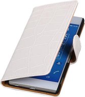 Croco Bookstyle Wallet Case Hoesjes voor Sony Xperia Z3 D6603 Wit