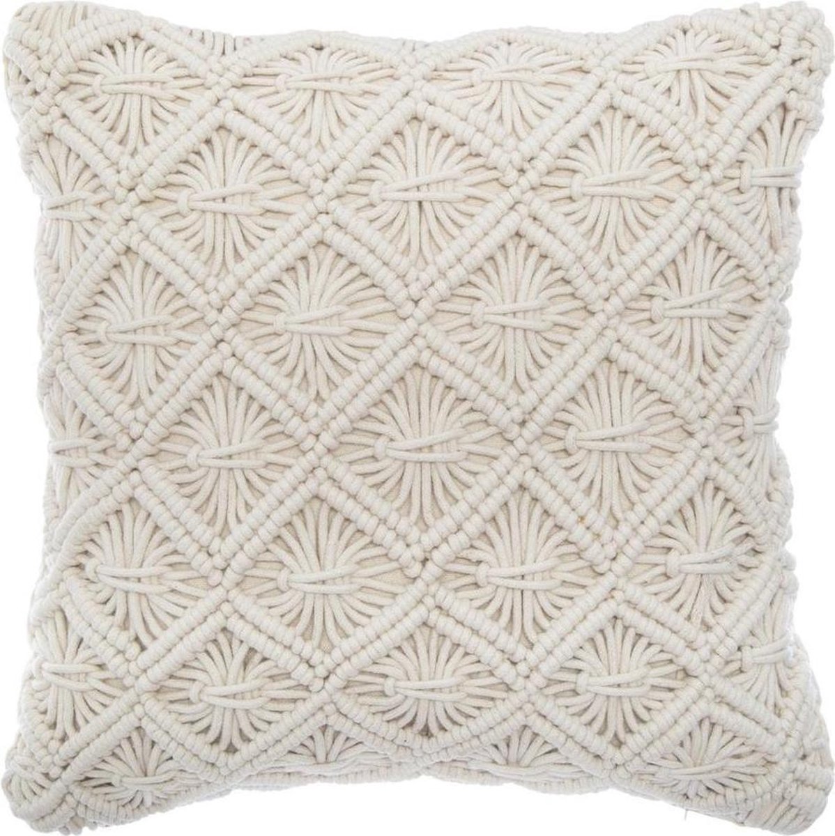 Macramé kussen met franjes 40x40cm beigekleurig Atmosphera Créateur d'intérieur