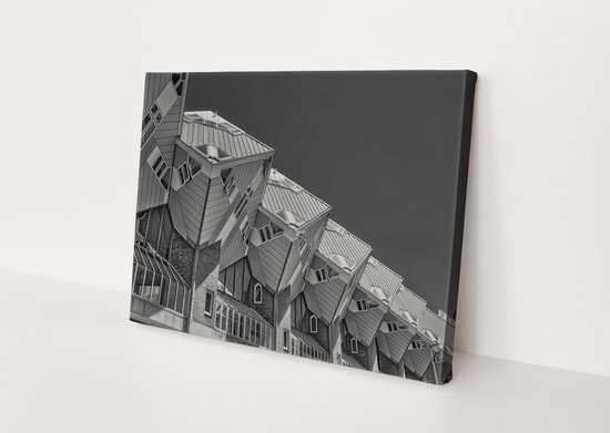 Maisons cubiques | Rotterdam | Noir – blanc| Villes | Tissu en toile | Décoration murale | 30 cm x 20 cm | Peinture | Photo sur toile