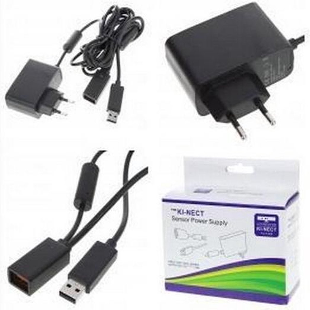 VBESTLIFE USB-voedingskabeladapter voor 360 Kinect-sensoroplader met US/EU-stekker (zwart
