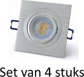 7W GU10 inbouwspot | Zilver vierkant | Set van 4 stuks