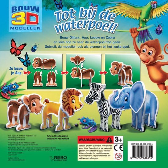 Thumbnail van een extra afbeelding van het spel Kinderboeken Rebo Dierentuin - Bouw 3D modellen: Tot bij de waterpoel! 4+