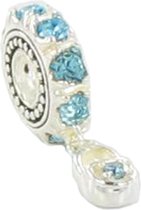 Quiges - 925 - Zilveren - Bedels -Sterling zilver - Beads - Blauwe Zirkonia Kraal Charm met Hangertje - Geschikt – voor - alle bekende merken - Armband Z356