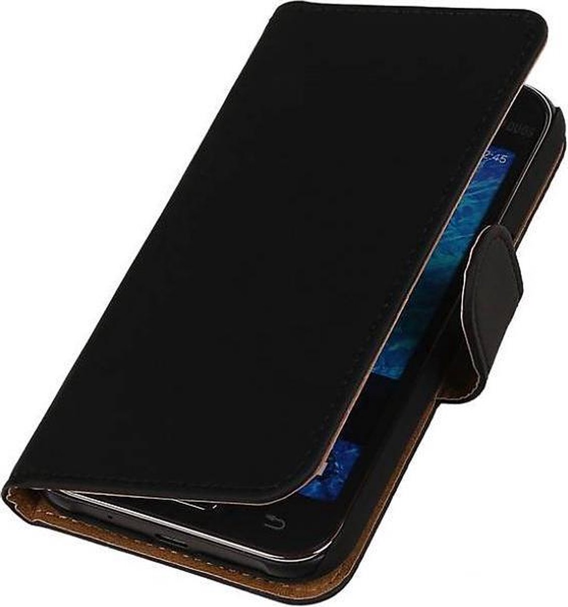 Effen Bookstyle Hoes Geschikt voor Samsung Galaxy J1 J100F Zwart