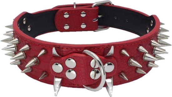Honden halsband rood met spikes 60 cm | bol.com