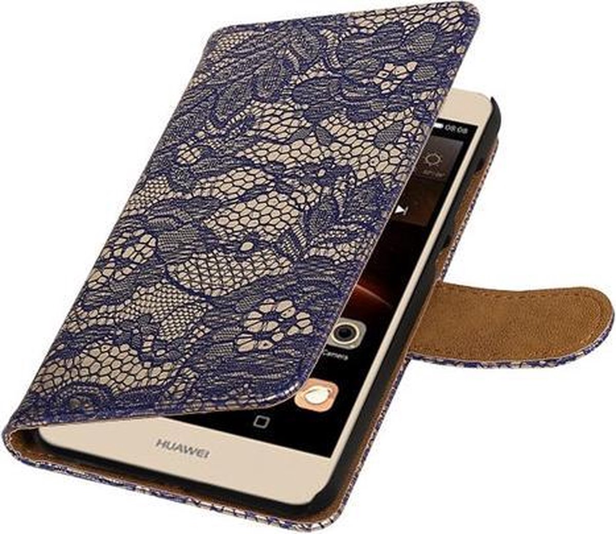 Blauw Lace booktype wallet cover hoesje voor Huawei Y6 II Compact