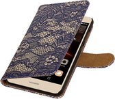 Blauw Lace booktype wallet cover cover voor Huawei Y6 II Compact