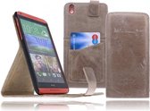 Devills HTC Desire 816 Lederen Flip Case Cover Hoesje Beige