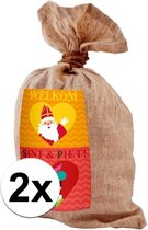 2x Medium jute kadozak Sinterklaas - 50x80 cm - cadeauzak