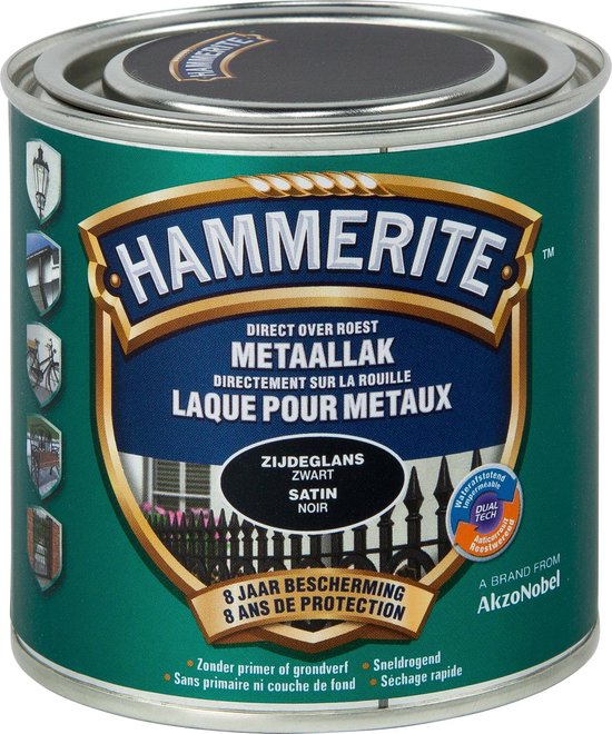 Hammerite Metaallak Zijdeglans - Zwart - 250 ml - 10 m²/l - Afwerkingslaag