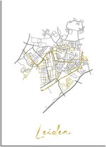DesignClaud Leiden Plattegrond Stadskaart poster met goudfolie bedrukking A4 + Fotolijst wit