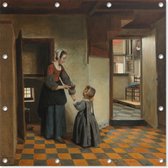 Een vrouw met een kind in een kelderkamer | Pieter de Hooch | ca. 1656 - ca. 1660 | Kunst | Tuindoek | Tuindecoratie | 100CM x 100CM | Tuinposter | Spandoek | Oude meesters