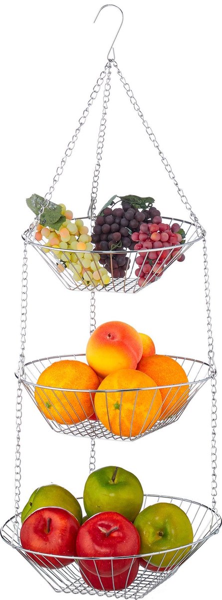Relaxdays hangende fruitmand fruitschaal - etagere fruit - draad - 3 etages | bol.com