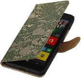 Lace Bookstyle Wallet Case Hoesjes Geschikt voor Microsoft Lumia 640 Donker Groen