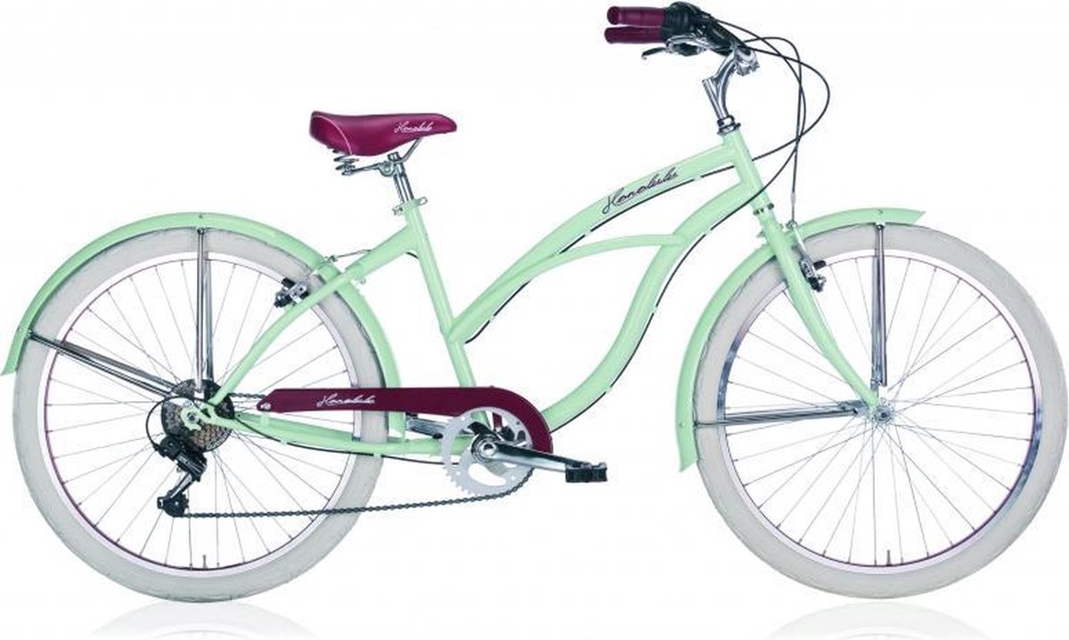 maximaal hoek ontrouw Meisjes fiets MBM HONOLULU cruiser mintgroen 26 inch, H47, 6 versnellingen  | bol.com
