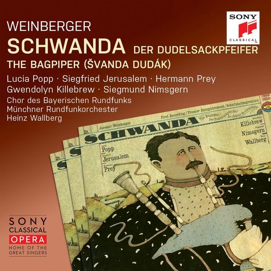 Albumhoes met artiesten, titels en een illustratie van een man met een doedelzak. SONY CLASSICAL OPERA.