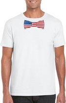 Wit t-shirt met Amerika vlag strikje heren S