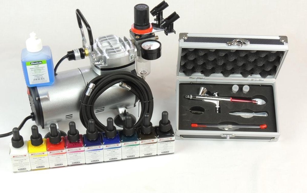 Airbrush set met Black Bull airbrushpistool 35FXL en Schmincke Aero