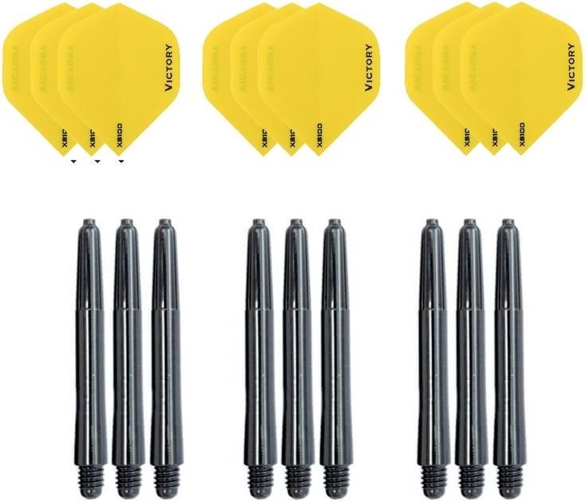 3 sets (9 stuks) Super Sterke Gele Poly XS100 - flights - en 3 sets (9 stuks) zwarte - shafts