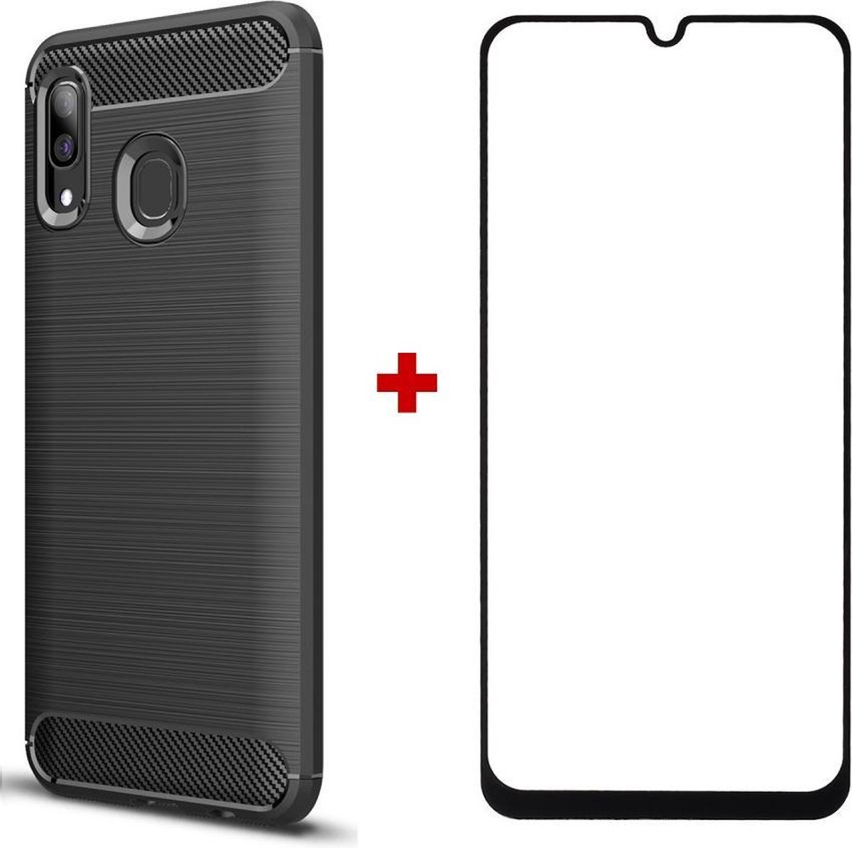 Silicone TPU gel zwart hoesje Telefoonhoesje geschikt voor Samsung Galaxy A40 met full cover glas screenprotector