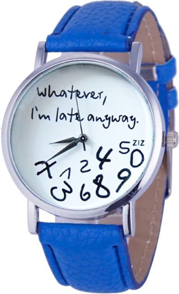 Fako Bijoux® - Horloge - Whatever, I'm Late Anyway - Blauw