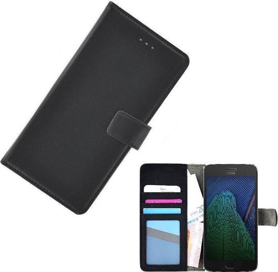 Zwart Wallet Bookcase Portemonnee Hoesje Geschikt voor Motorola Moto G5 Plus