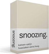 Snoozing - Katoen-satijn - Hoeslaken - Lits-jumeaux - Extra Hoog - 160x220 cm - Ivoor